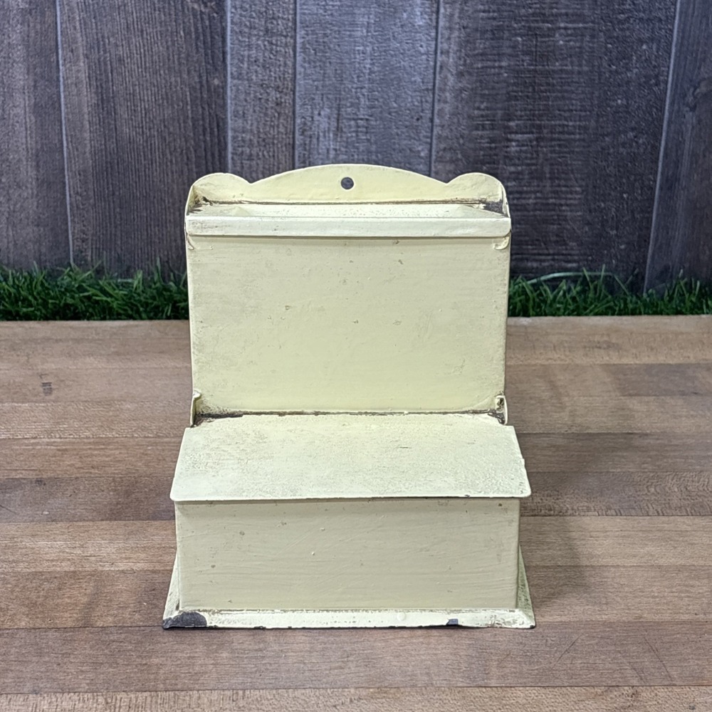 Vintage 1940s 50s Metal Wall Match Holder Butter Yellow Calendar Mfg Wichita KS